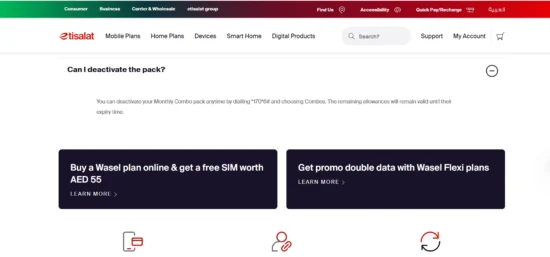 e& UAE confirms that Monthly Combo packs can be deactivated by dialling 1706# and selecting Combos.