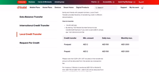e& UAE local credit transfer instructions