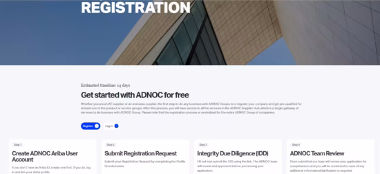 ADNOC Supplier Hub registration and prequalification process for suppliers